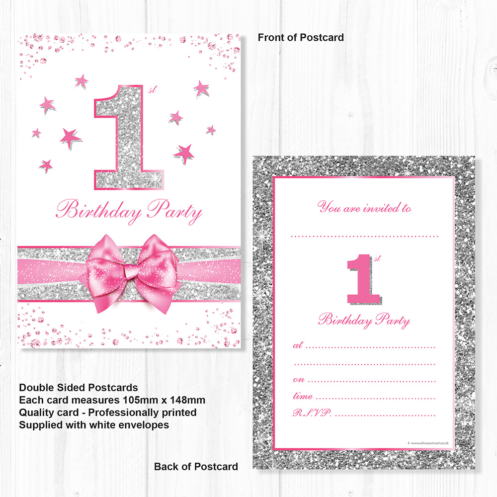 1st Birthday Invites Pink First Birthday Party Invitations Faux